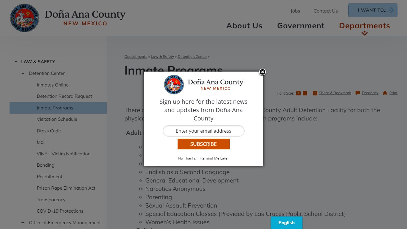 Inmate Programs | Doña Ana County, NM